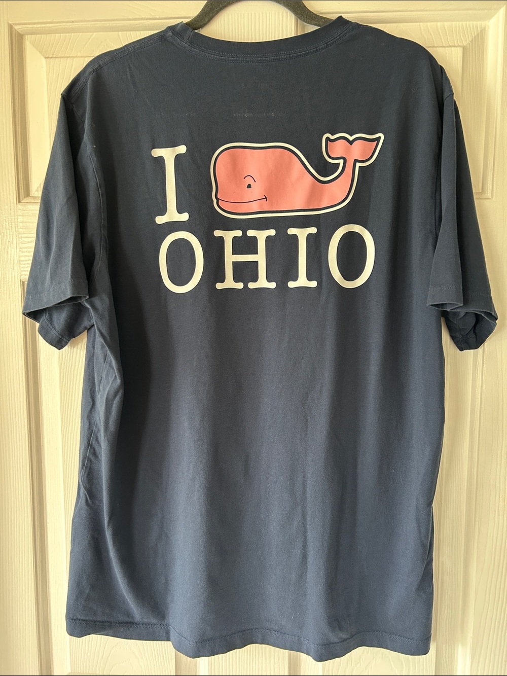 Vineyard Vines Navy Tee with Pink Whale "I OHIO" Graphic